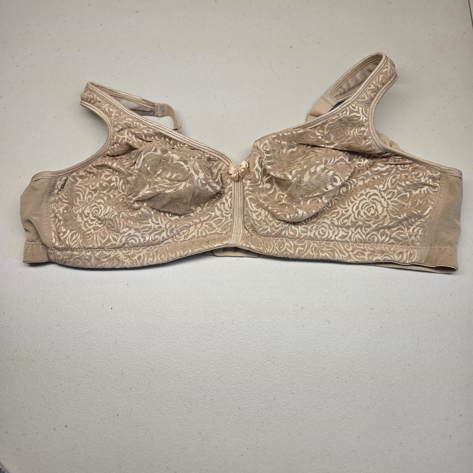 Breezies Women Bra 46d Beige Floral Full Coverage Wireless Lace Bow